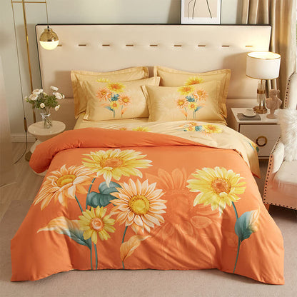 Wendebettwäsche aus gebürsteter Baumwolle mit Sonnenblumenmotiv (4-teilig) - 220cm x 240cm - image 0