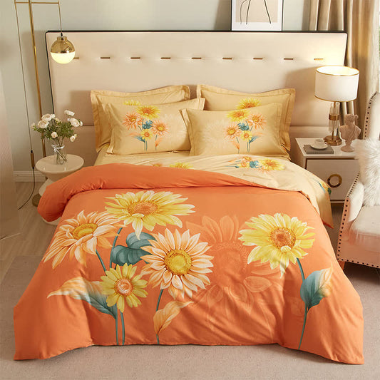 Wendebettwäsche aus gebürsteter Baumwolle mit Sonnenblumenmotiv (4-teilig) - 220cm x 240cm - image 0
