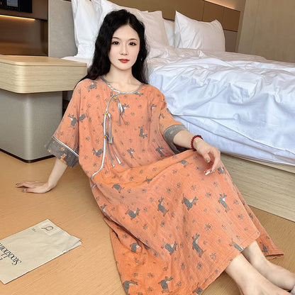 Doppellagiges Nachthemd aus Baumwolle in Übergröße - Orange - 5XL - image 5