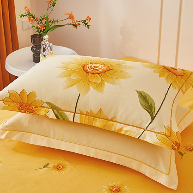 Wende-Bettwäscheset aus gebürsteter Baumwolle mit Sonnenblumenmotiv (4-teilig) - image 6