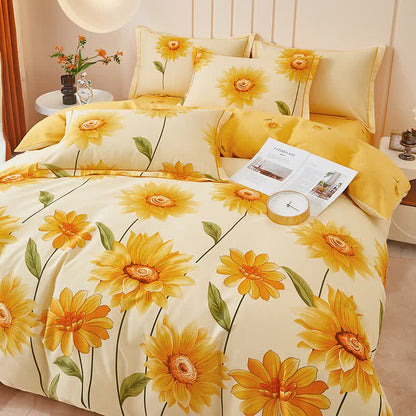 Wende-Bettwäscheset aus gebürsteter Baumwolle mit Sonnenblumenmotiv (4-teilig) - image 4