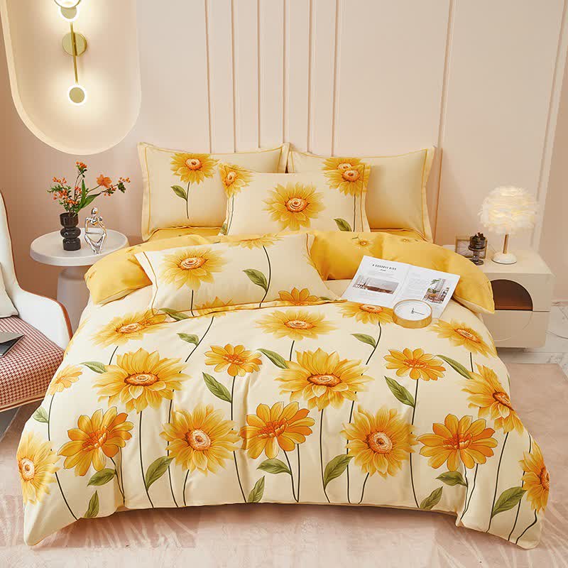 Wende-Bettwäscheset aus gebürsteter Baumwolle mit Sonnenblumenmotiv (4-teilig) - image 2