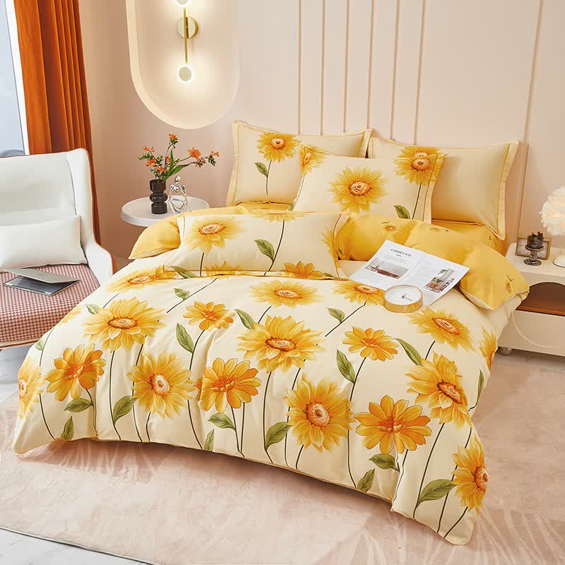 Wende-Bettwäscheset aus gebürsteter Baumwolle mit Sonnenblumenmotiv (4-teilig) - image 3