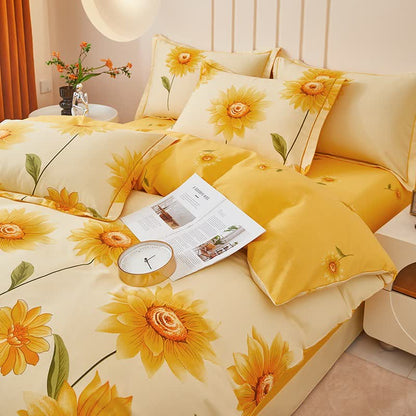 Wende-Bettwäscheset aus gebürsteter Baumwolle mit Sonnenblumenmotiv (4-teilig) - image 5