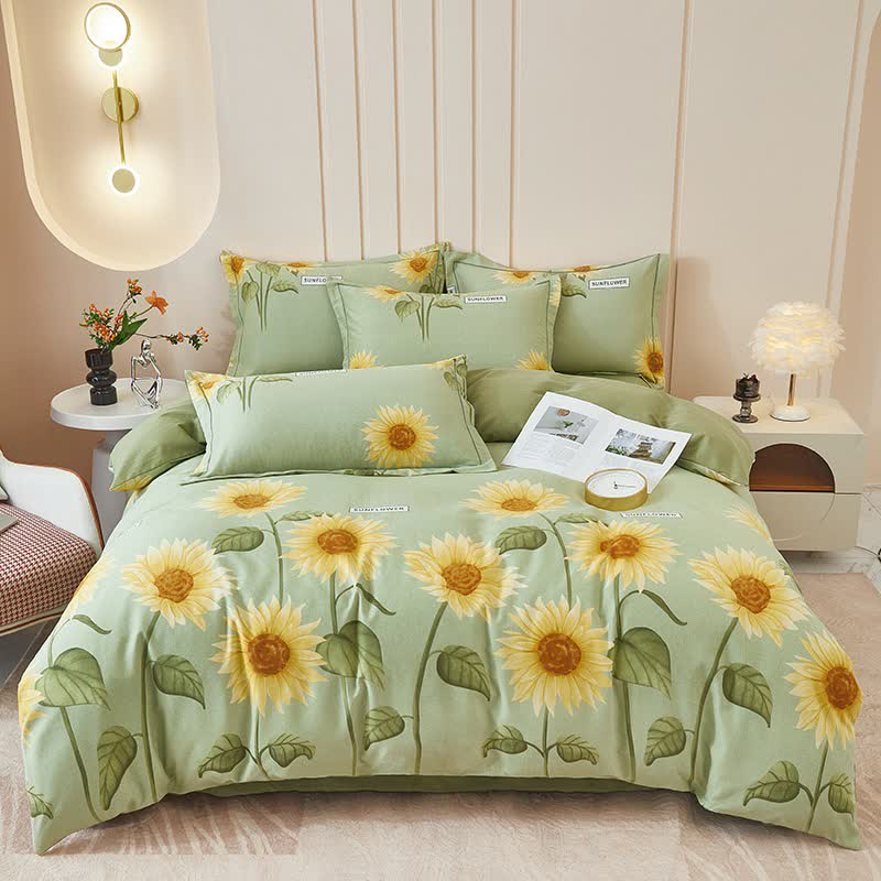 Bettwäscheset aus gebürsteter Baumwolle mit frischen Sonnenblumen (4-teilig) - image 1