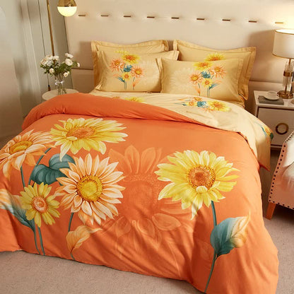 Wendebettwäsche aus gebürsteter Baumwolle mit Sonnenblumenmotiv (4-teilig) - image 1