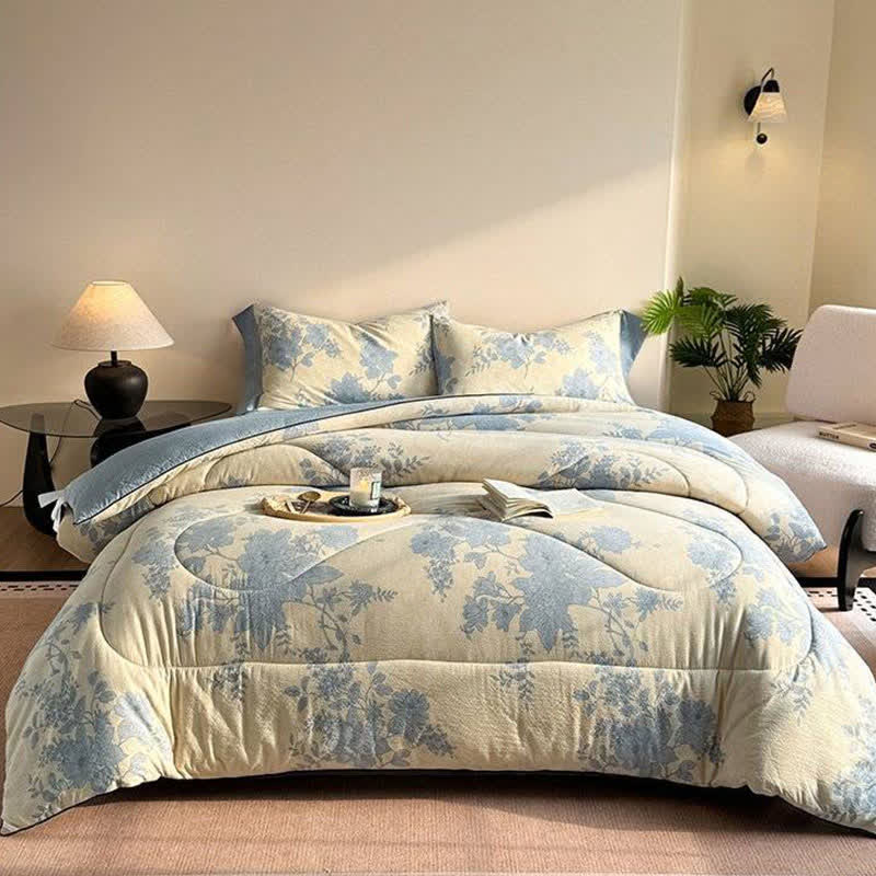 Elegante Wendedecke mit grauem Blumenmuster - Winterquilt - 220cm x 240cm - image 0