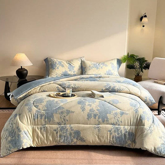 Elegante Wendedecke mit grauem Blumenmuster - Winterquilt - 220cm x 240cm - image 0
