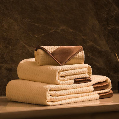 Badetuchset aus Satin mit Waffelmuster (2er-Pack) - Rauchiger Kaffee - 35 cm x 75 cm+85 cm x 150 cm - image 8