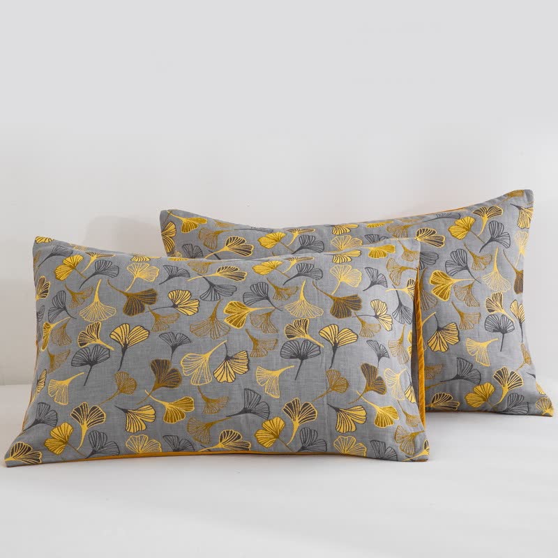 Steppdecke aus Bio-Baumwolle mit Ginkgo Biloba - Grau - 2 Kissenbezüge - 51cm x 91cm - image 45