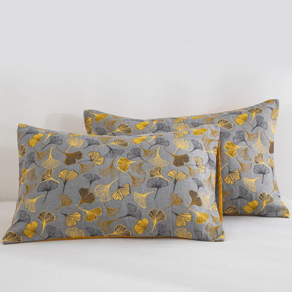 Steppdecke aus Bio-Baumwolle mit Ginkgo Biloba - Grau - 2 Kissenbezüge - 51cm x 91cm - image 45