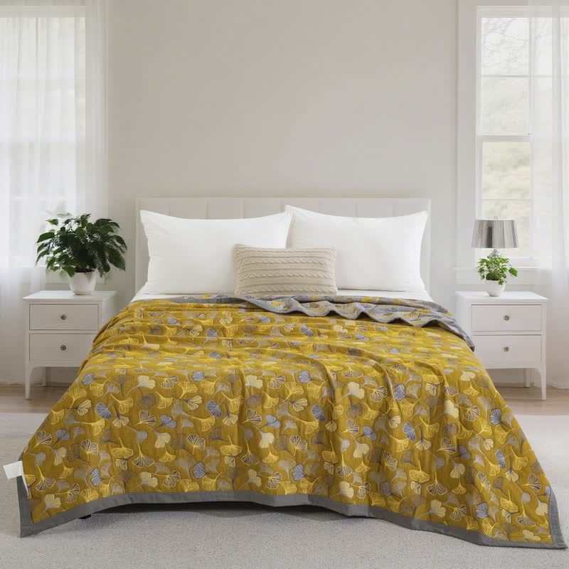 Steppdecke aus Bio-Baumwolle mit Ginkgo Biloba - Gelb - Decke - 244cm x 264cm - image 54