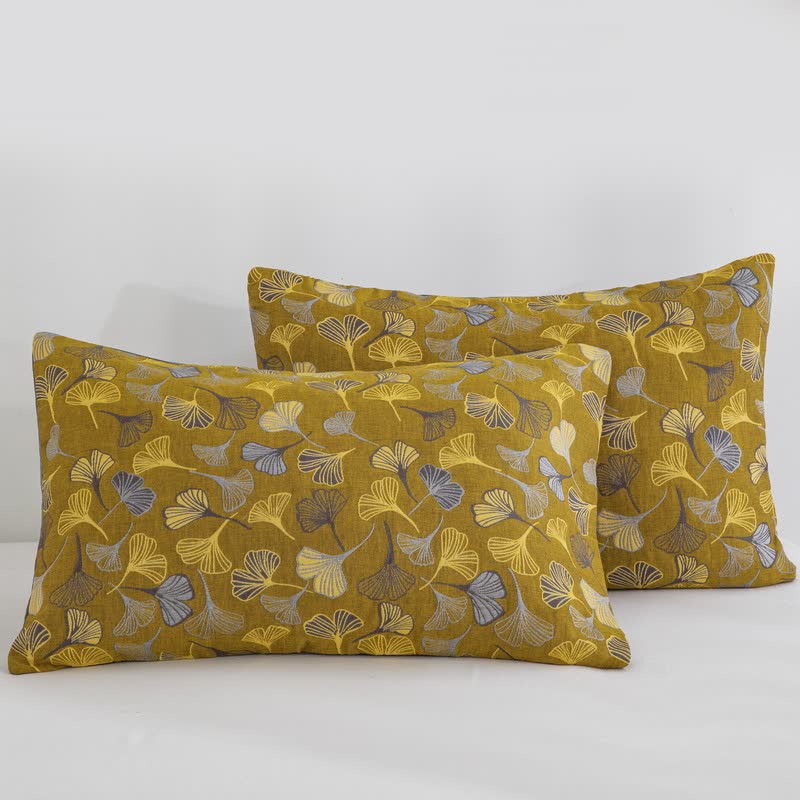 Steppdecke aus Bio-Baumwolle mit Ginkgo Biloba - Gelb - 2 Kissenbezüge - 51cm x 91cm - image 57