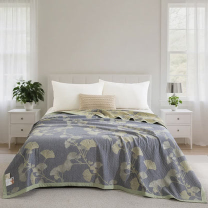 Ginkgo-inspirierte Wendedecke aus natürlicher Baumwolle - Blau - Decke - 244cm x 264cm - image 3