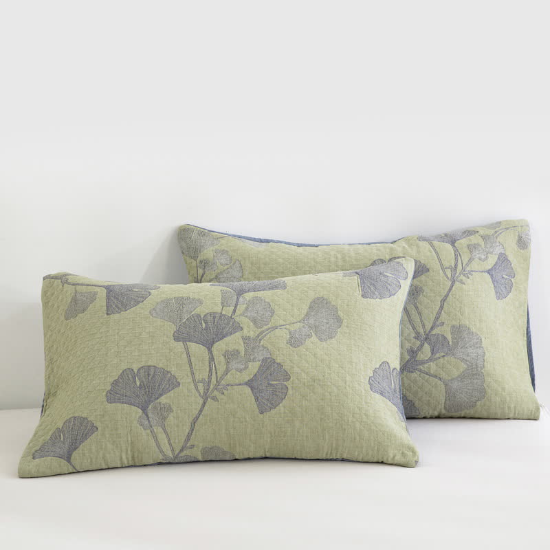 Ginkgo-inspirierte Wendedecke aus natürlicher Baumwolle - Grün - 2 Kissenbezüge - 51cm x 91cm - image 18