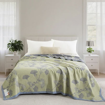 Ginkgo-inspirierte Wendedecke aus natürlicher Baumwolle - Grün - Decke - 244cm x 264cm - image 15