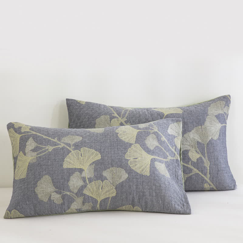 Ginkgo-inspirierte Wendedecke aus natürlicher Baumwolle - Blau - 2 Kissenbezüge - 51cm x 91cm - image 6