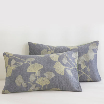 Ginkgo-inspirierte Wendedecke aus natürlicher Baumwolle - Blau - 2 Kissenbezüge - 51cm x 91cm - image 6
