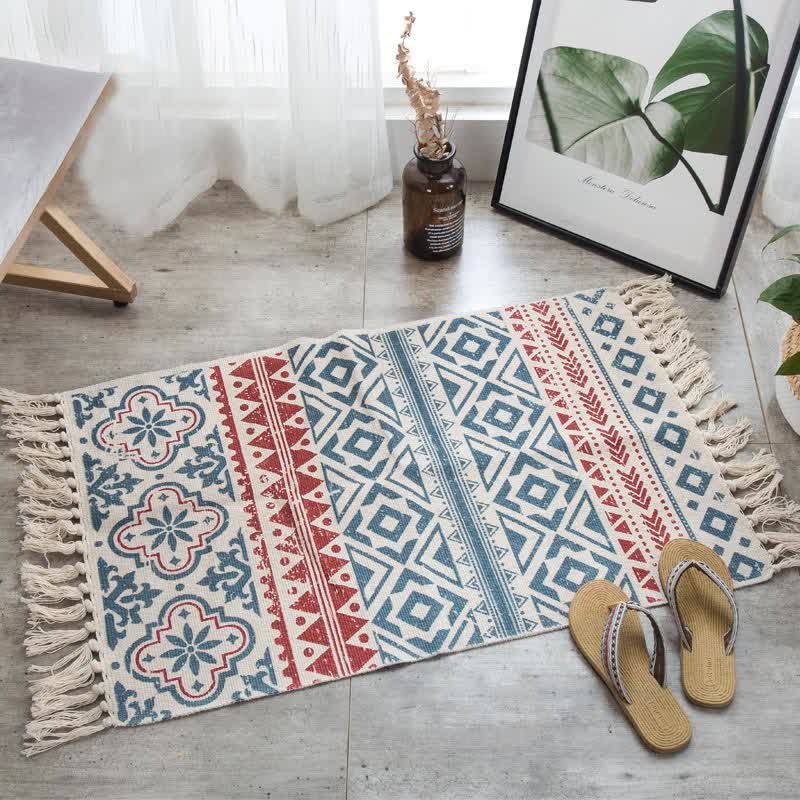 Bodenmatte aus Baumwollleinen mit Quaste im Böhmen-Stil - Rot - 60cm x 180cm - image 0