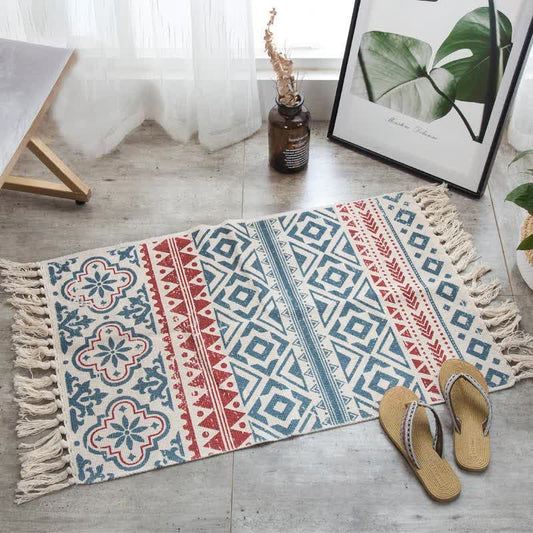 Bodenmatte aus Baumwollleinen mit Quaste im Böhmen-Stil - Rot - 60cm x 180cm - image 0