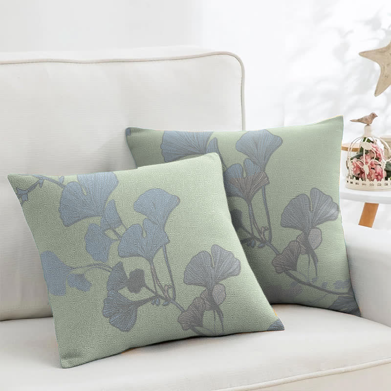 Quadratische Kissenbezüge aus Baumwoll-Jacquard mit Ginkgoblättern (2 Stück) - Hellgrün - image 0