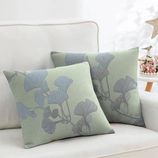 Quadratische Kissenbezüge aus Baumwoll-Jacquard mit Ginkgoblättern (2 Stück) - Hellgrün - image 0