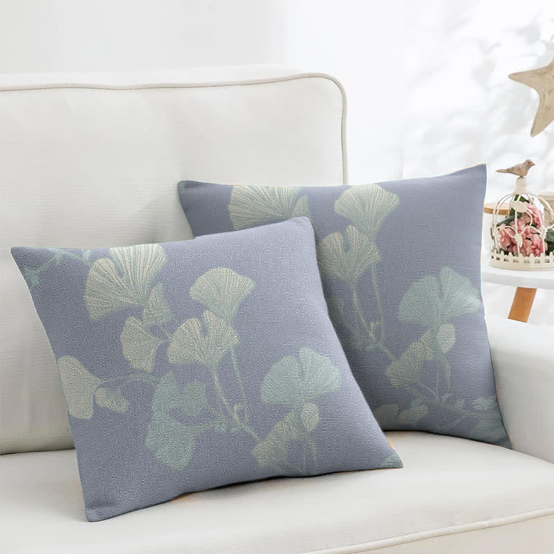 Quadratische Kissenbezüge aus Baumwoll-Jacquard mit Ginkgoblättern (2 Stück) - Hellblau - image 4