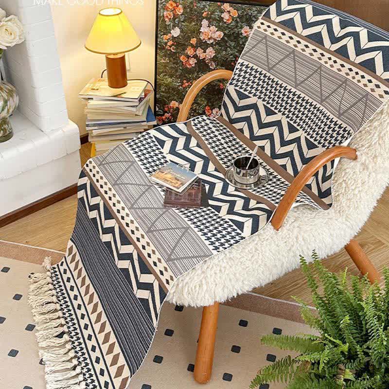 Funktionelle Matte aus Baumwollleinen mit geometrischer Quaste - image 1