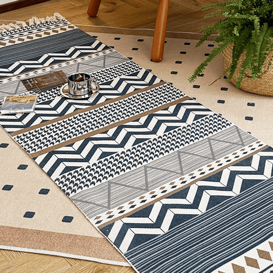 Funktionelle Matte aus Baumwollleinen mit geometrischer Quaste - 60cm x 180cm - image 0