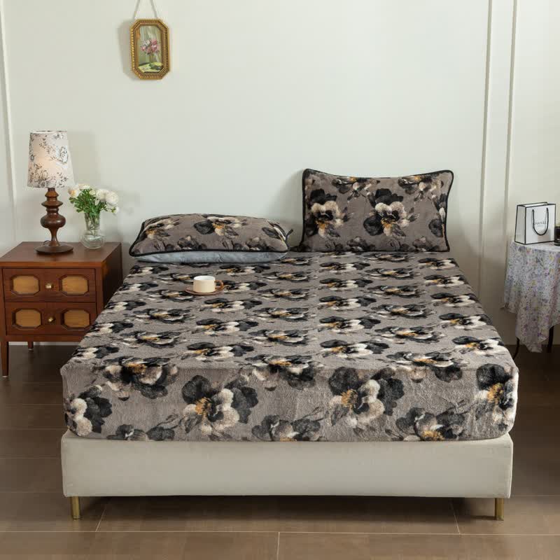 Luxuriöse Spannbettlakendecke aus Plüsch mit Blumenmuster - Spannbettlaken - 200cm x 220cm - image 2