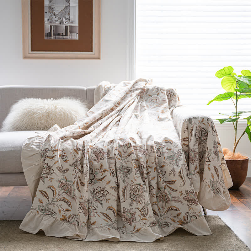 Sofadecke mit Rüschen und Vintage-Blumenmuster - image 1