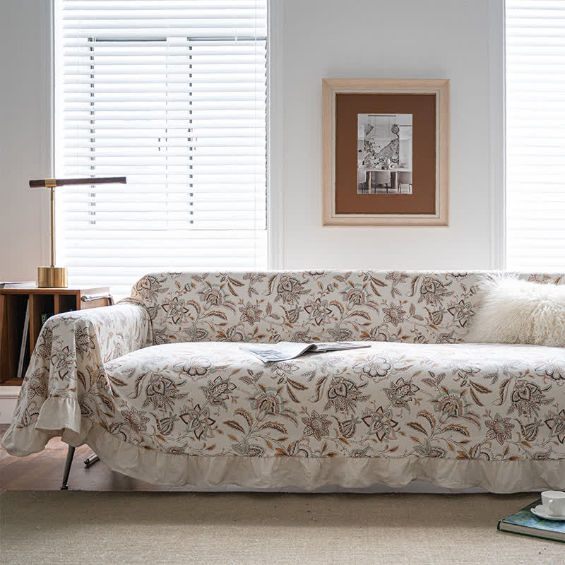 Sofadecke mit Rüschen und Vintage-Blumenmuster - 180cm x 340cm - image 0
