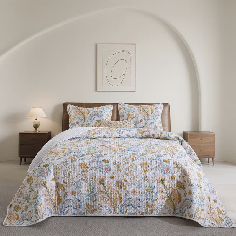 Gestepptes Bettwäscheset aus Baumwolle mit Blumenmuster und Paisleymuster (3-teilig) - König - image 0
