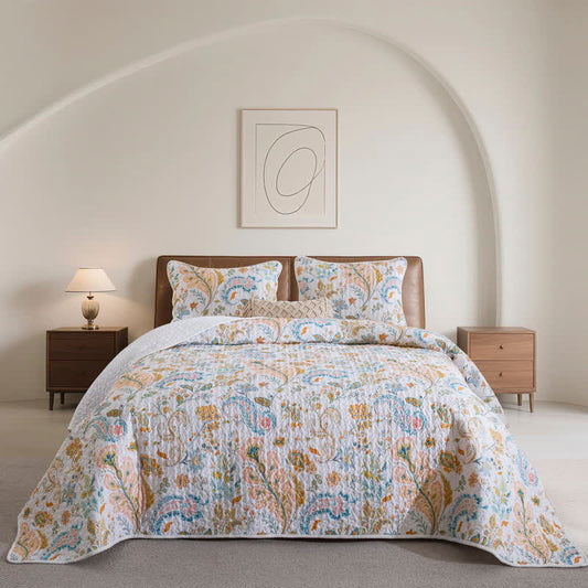Gestepptes Bettwäscheset aus Baumwolle mit Blumenmuster und Paisleymuster (3-teilig) - König - image 0