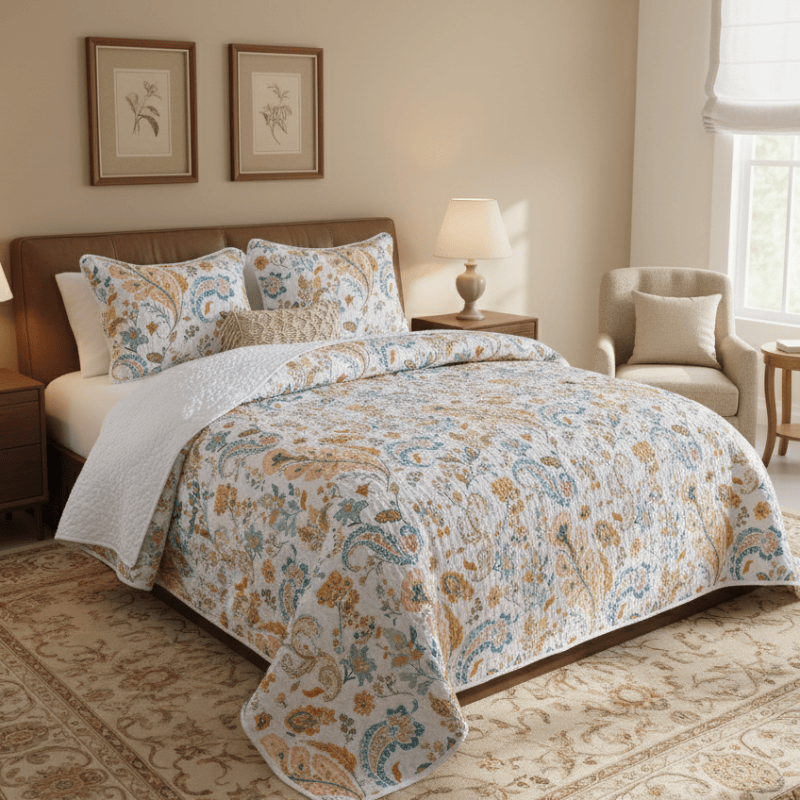 Gestepptes Bettwäscheset aus Baumwolle mit Blumenmuster und Paisleymuster (3-teilig) - image 1