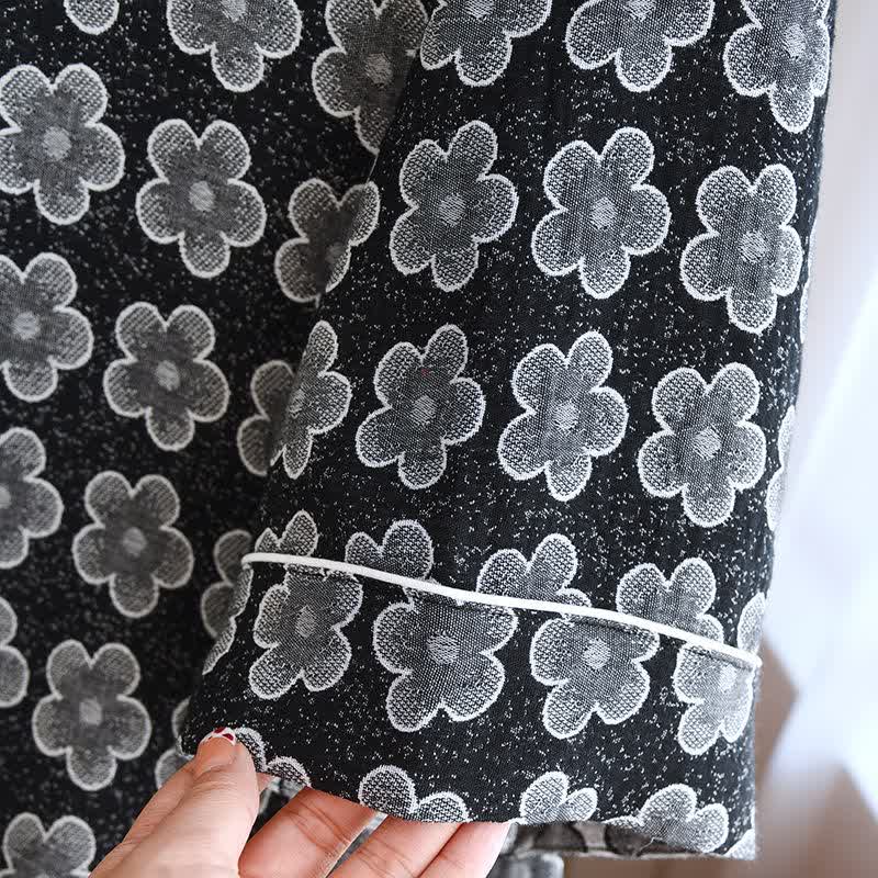 Schwarze Nachtwäsche aus Jacquard-Baumwolle mit Blumenmuster - image 5