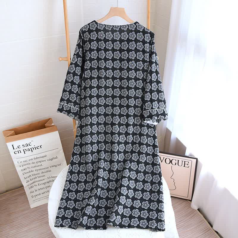 Schwarze Nachtwäsche aus Jacquard-Baumwolle mit Blumenmuster - image 14