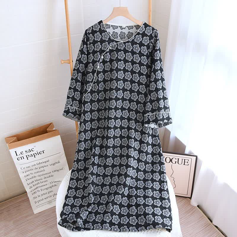 Schwarze Nachtwäsche aus Jacquard-Baumwolle mit Blumenmuster - Nachthemd - XL - image 13