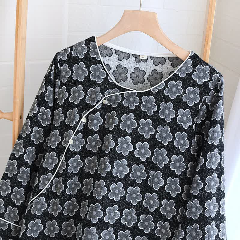Schwarze Nachtwäsche aus Jacquard-Baumwolle mit Blumenmuster - image 15