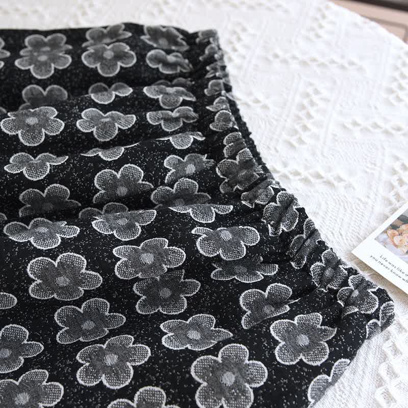 Schwarze Nachtwäsche aus Jacquard-Baumwolle mit Blumenmuster - image 7