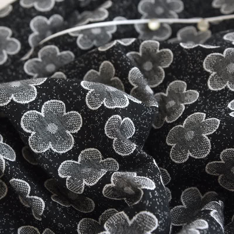 Schwarze Nachtwäsche aus Jacquard-Baumwolle mit Blumenmuster - image 4