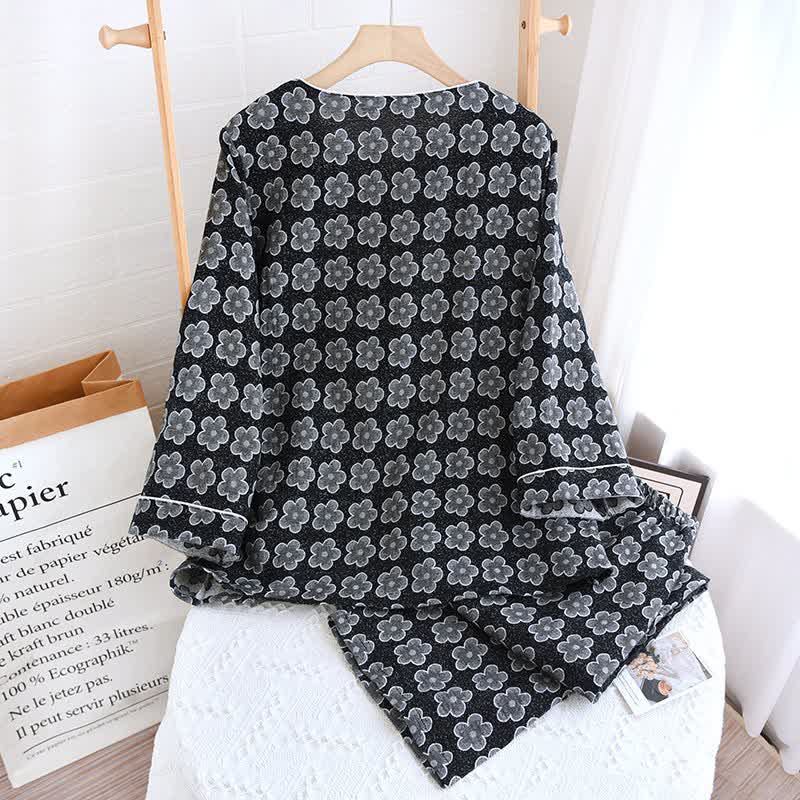 Schwarze Nachtwäsche aus Jacquard-Baumwolle mit Blumenmuster - image 1