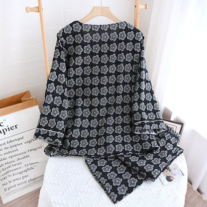 Schwarze Nachtwäsche aus Jacquard-Baumwolle mit Blumenmuster - image 1