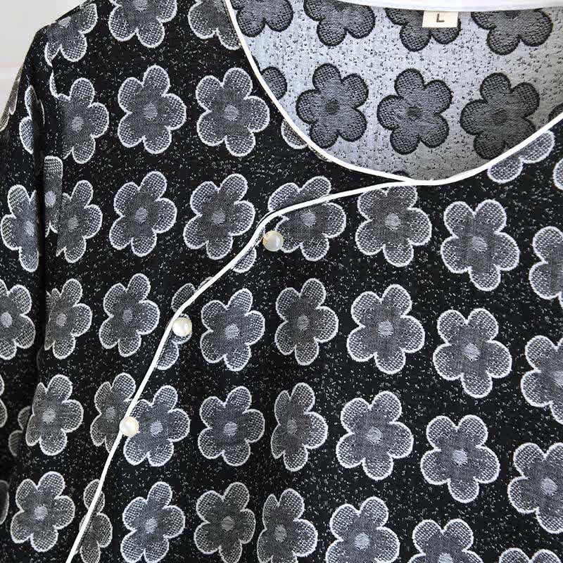 Schwarze Nachtwäsche aus Jacquard-Baumwolle mit Blumenmuster - image 3
