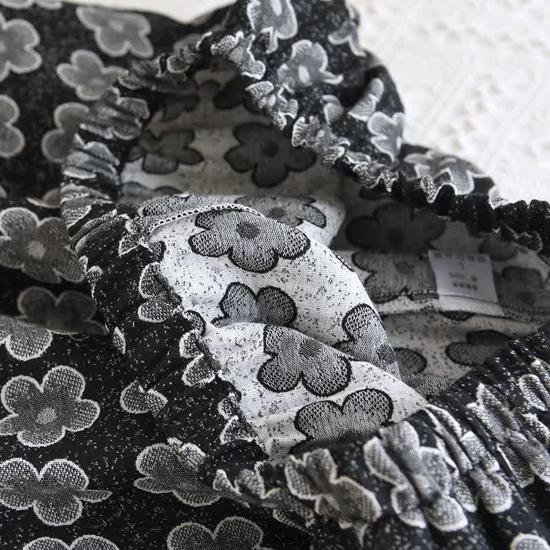 Schwarze Nachtwäsche aus Jacquard-Baumwolle mit Blumenmuster - image 8