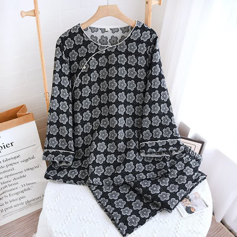 Schwarze Nachtwäsche aus Jacquard-Baumwolle mit Blumenmuster - Loungewear - XL - image 0