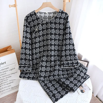 Schwarze Nachtwäsche aus Jacquard-Baumwolle mit Blumenmuster - Loungewear - XL - image 0