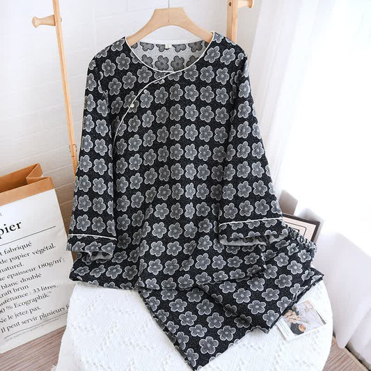 Schwarze Nachtwäsche aus Jacquard-Baumwolle mit Blumenmuster - Loungewear - XL - image 0