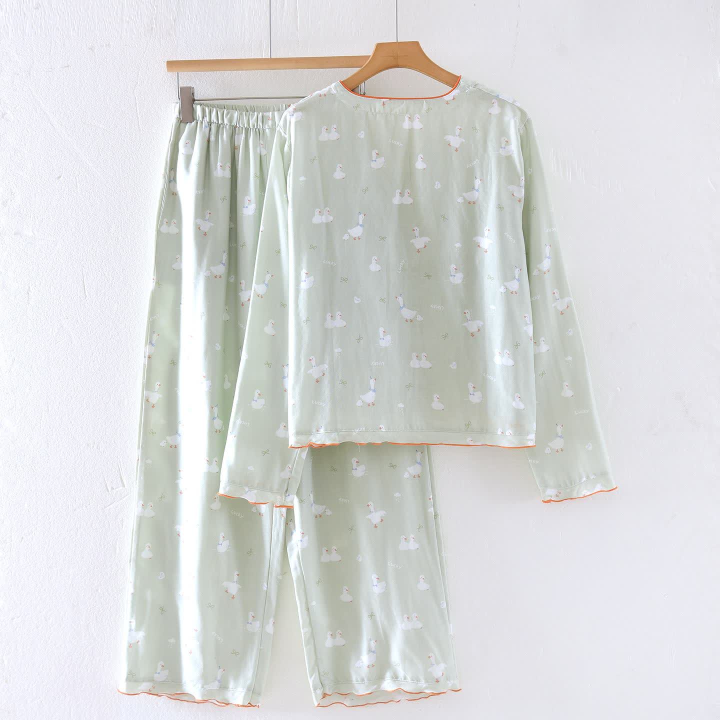 Loungewear-Set aus Baumwollgaze mit Cartoon-Ente - image 1