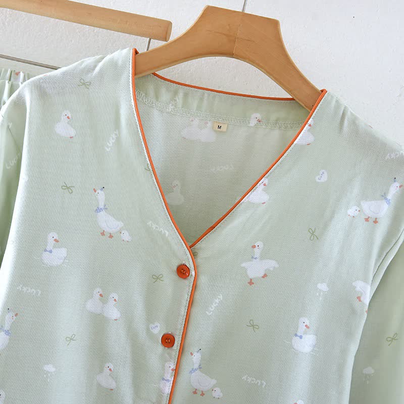 Loungewear-Set aus Baumwollgaze mit Cartoon-Ente - image 2